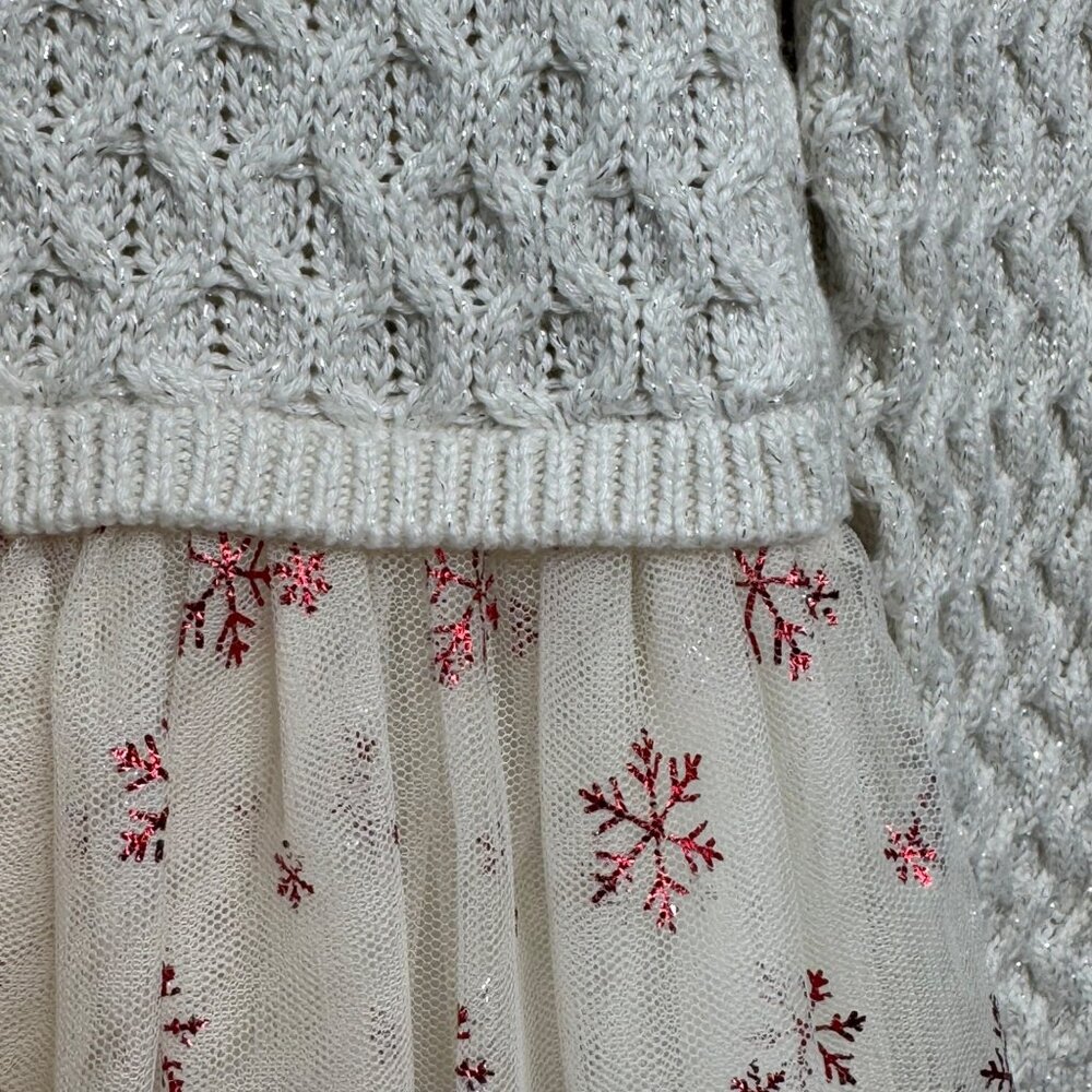 HATLEY Knit Snowflake Sweater Dress Girls 8 Tulle Skirt Winter Sparkle Red Cream - Picture 5 of 8